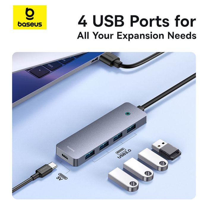 USB-хаб Baseus UltraJoy Series 4-Port  HUB Lite 50cm Space Grey（USBA to USB3.0*4+Type-C5V） (B0005280B811-01)