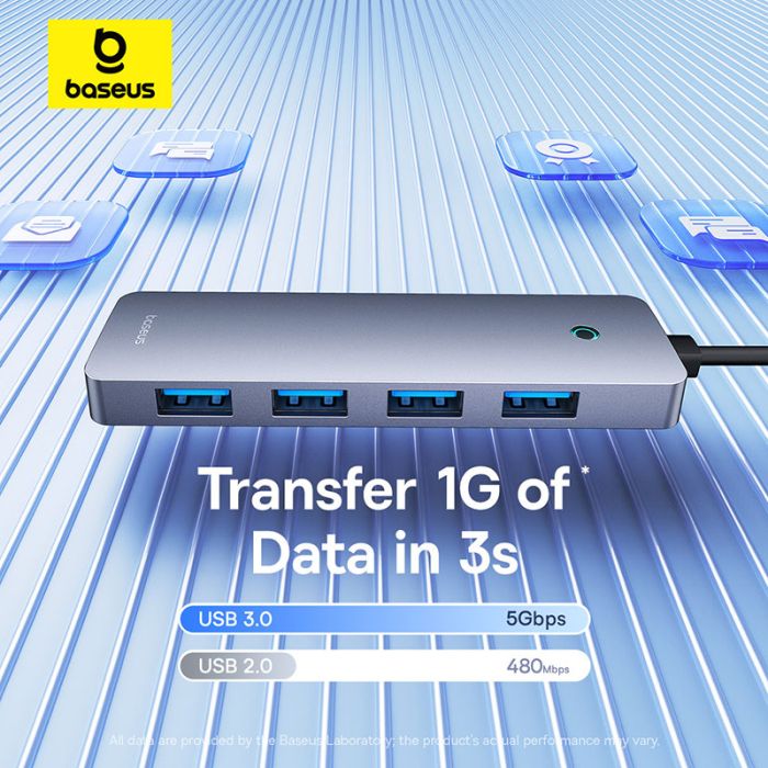 USB-хаб Baseus UltraJoy Series 4-Port  HUB Lite 50cm Space Grey（USBA to USB3.0*4+Type-C5V） (B0005280B811-01)
