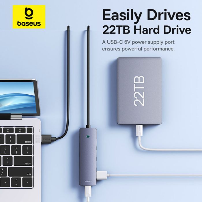 USB-хаб Baseus UltraJoy Series 4-Port  HUB Lite 50cm Space Grey（USBA to USB3.0*4+Type-C5V） (B0005280B811-01)