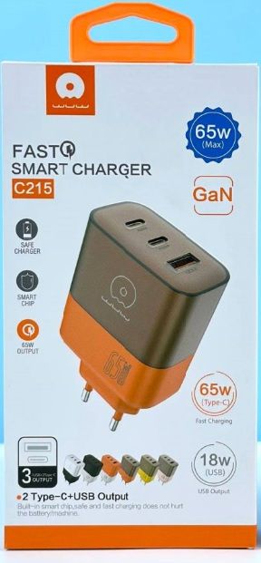 Мережевий зарядний пристрій WUW-C215 65W Charger 2 USB C + USB A brown orange (C215BO)