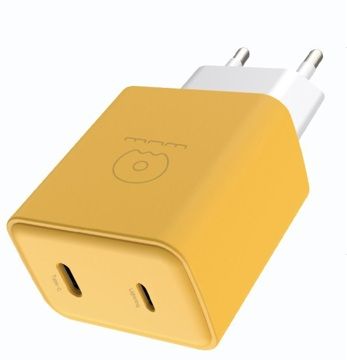 Мережевий зарядний пристрій WUW-C189 PD 20W Charger USB C + USB C yellow white (C189YW)