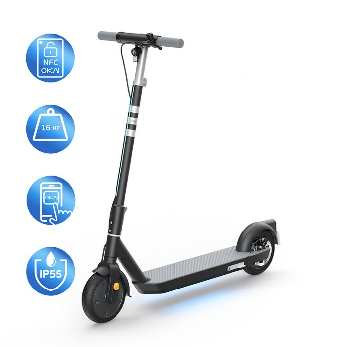Електросамокат OKAI ES20-NEON Black 9", 300(600)W, 9.8Ah, 40km, 25km\h, 20%, NFC, App, 16kg (ES20-B)