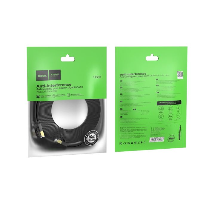 Мережевий кабель HOCO US07 General pure copper flat network cable(L=10M) Black (6931474780713)