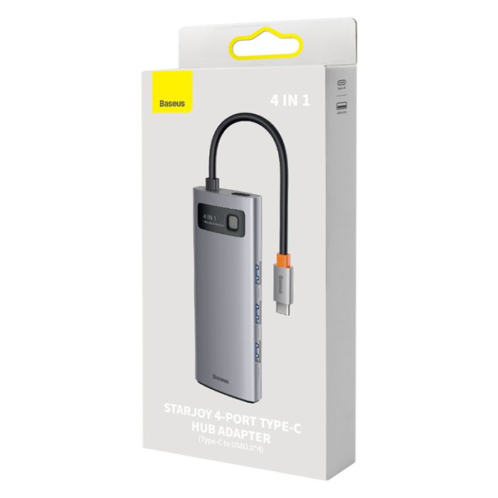 USB-хаб Baseus Metal Gleam Series 4-in-1 Multifunctional Type-C HUB Docking Station Gray（Type-C to USB3.0*4） (WKWG070013)