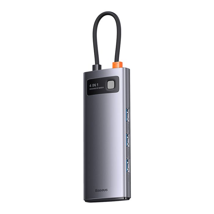 USB-хаб Baseus Metal Gleam Series 4-in-1 Multifunctional Type-C HUB Docking Station Gray（Type-C to USB3.0*4） (WKWG070013)