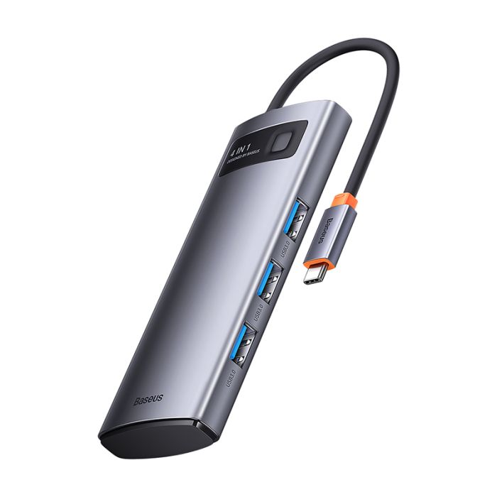 USB-хаб Baseus Metal Gleam Series 4-in-1 Multifunctional Type-C HUB Docking Station Gray（Type-C to USB3.0*4） (WKWG070013)