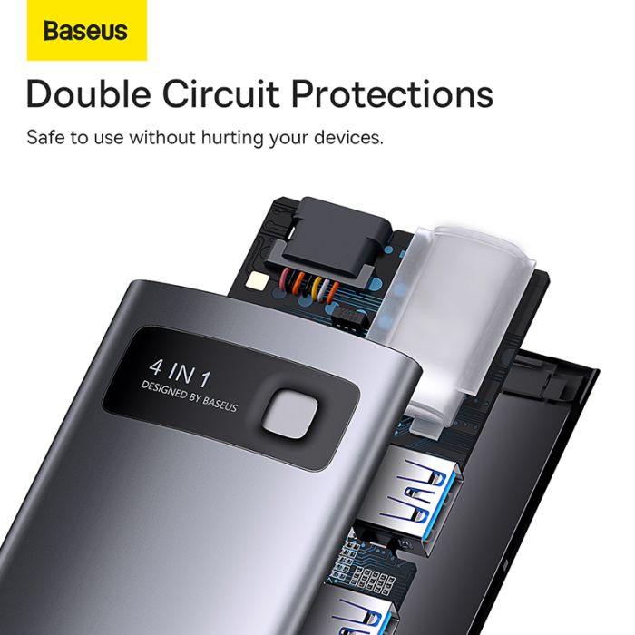 USB-хаб Baseus Metal Gleam Series 4-in-1 Multifunctional Type-C HUB Docking Station Gray（Type-C to USB3.0*4） (WKWG070013)