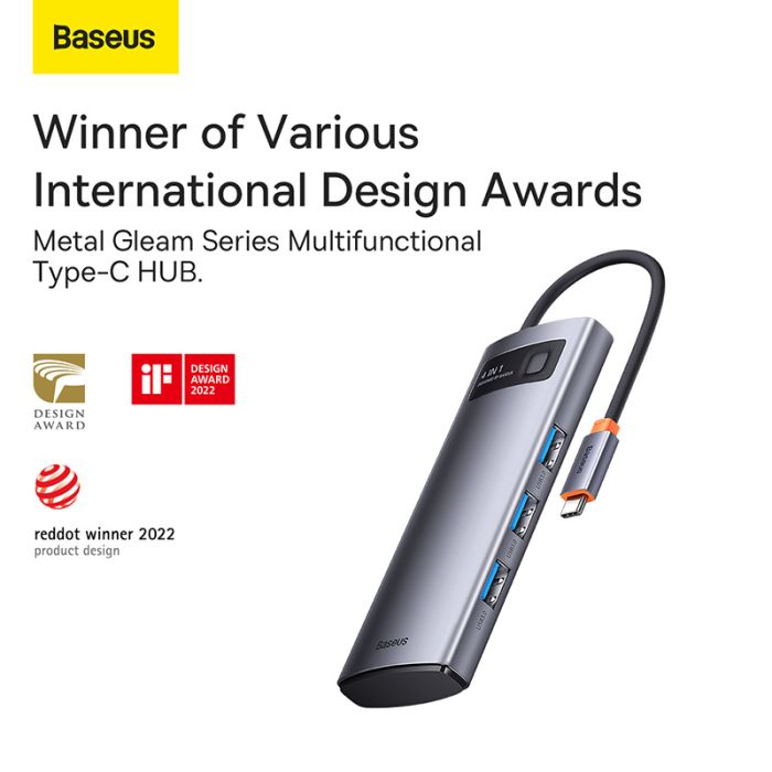 USB-хаб Baseus Metal Gleam Series 4-in-1 Multifunctional Type-C HUB Docking Station Gray（Type-C to USB3.0*4） (WKWG070013)