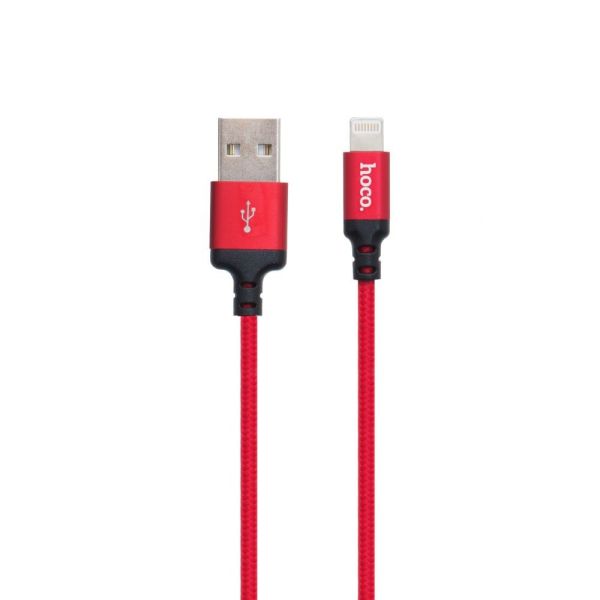 Кабель HOCO X14 USB to iP 2A, 2m, nylon, aluminum connectors Black-red (6957531062899)