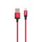 Кабель HOCO X14 USB to iP 2A, 2m, nylon, aluminum connectors Black-red (6957531062899)