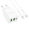 Мережевий зарядний пристрій з кабелем BOROFONE BA70A Quick three-port PD20W(1C2A) charger set(C to iP) White (6941991101410)