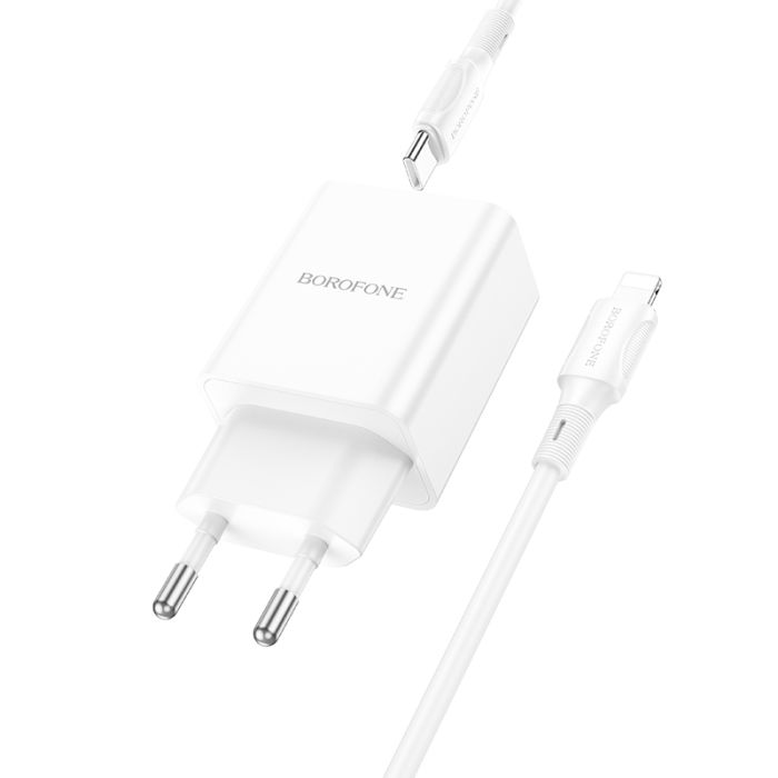 Мережевий зарядний пристрій з кабелем BOROFONE BA70A Quick three-port PD20W(1C2A) charger set(C to iP) White (6941991101410)