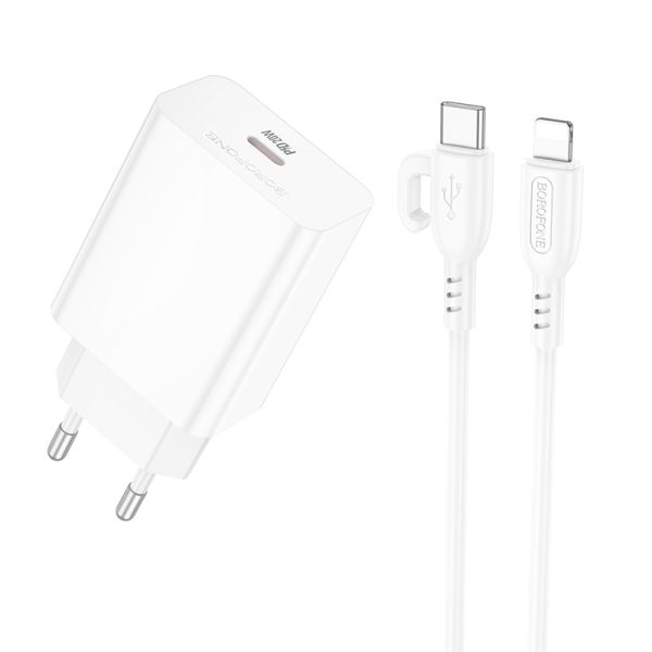 Мережевий зарядний пристрій з кабелем BOROFONE BA21A Pro Long journey single port PD20W charger set(C to iP) White (6941991111419)