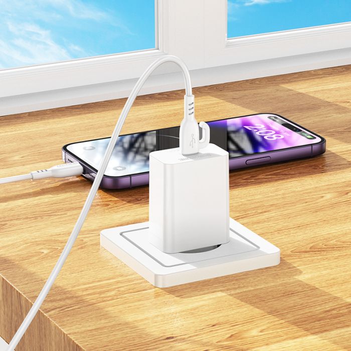 Мережевий зарядний пристрій з кабелем BOROFONE BA21A Pro Long journey single port PD20W charger set(C to iP) White (6941991111419)