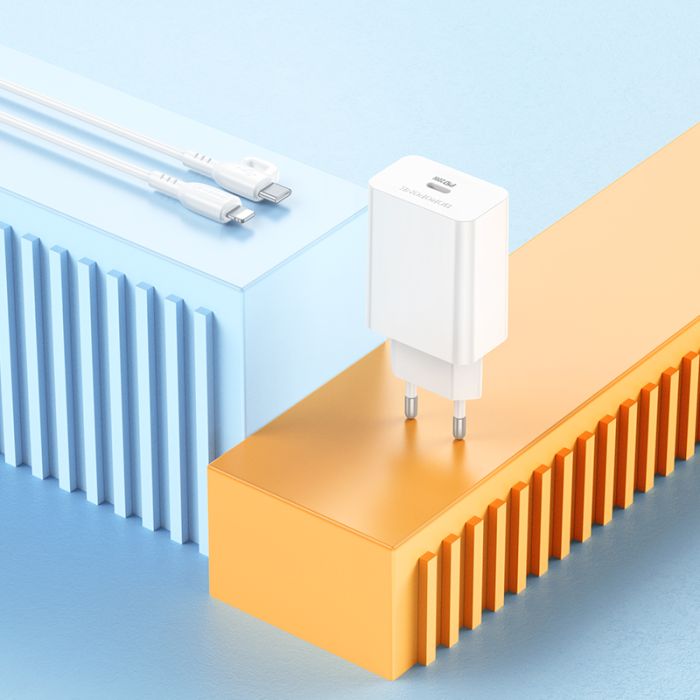 Мережевий зарядний пристрій з кабелем BOROFONE BA21A Pro Long journey single port PD20W charger set(C to iP) White (6941991111419)