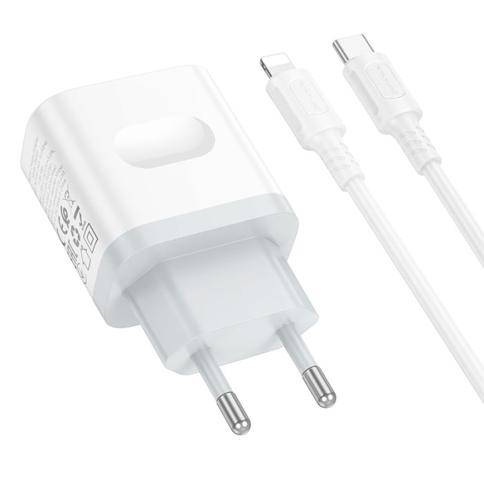 Мережевий зарядний пристрій з кабелем BOROFONE BA99A Breeze single port PD20W charger set(C to iP) White (6941991121364)