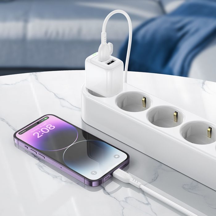 Мережевий зарядний пристрій з кабелем BOROFONE BAS41A Potential dual-port charger set(iP) White (6941991113758)