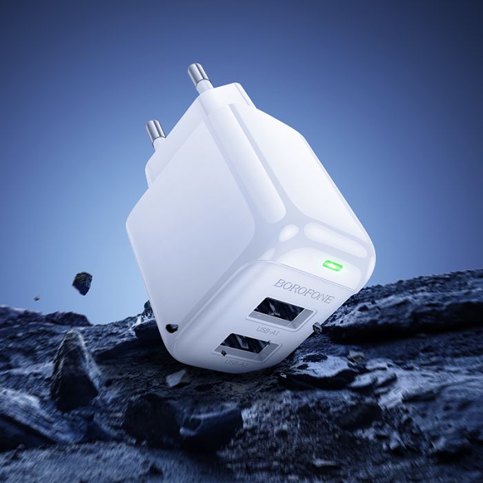 Мережевий зарядний пристрій з кабелем BOROFONE BAS41A Potential dual-port charger set(iP) White (6941991113758)