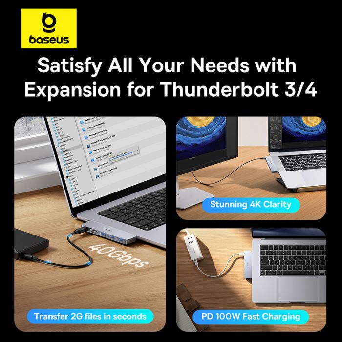 USB-хаб Baseus UltraJoy Series 5-Port HUB Space Grey (USB-C*2 to USB-C 40Gbps*1+HDMI 4K@30Hz*1+USB3.0*3） (B00052801811-04)
