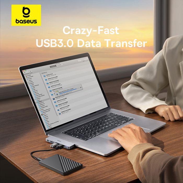 USB-хаб Baseus UltraJoy Series 5-Port HUB Space Grey (USB-C*2 to USB-C 40Gbps*1+HDMI 4K@30Hz*1+USB3.0*3） (B00052801811-04)