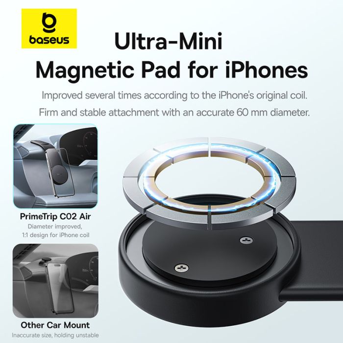 Автотримач для телефона Baseus PrimeTrip C02 Air Magnetic Car Mount Stick-on Type Cluster Black (C40182801113-01)