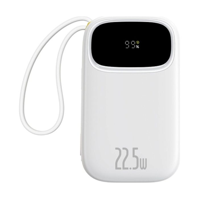 Зовнішній акумулятор Baseus EnerFill FC31 Digital Display Power Bank with 2 Built-in Cables 20000mAh 22.5W Moon White (P10082107213-00)