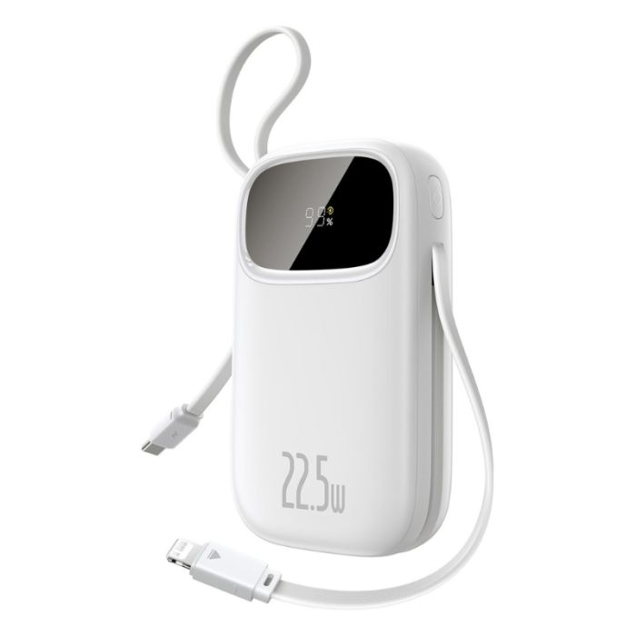 Зовнішній акумулятор Baseus EnerFill FC31 Digital Display Power Bank with 2 Built-in Cables 20000mAh 22.5W Moon White (P10082107213-00)
