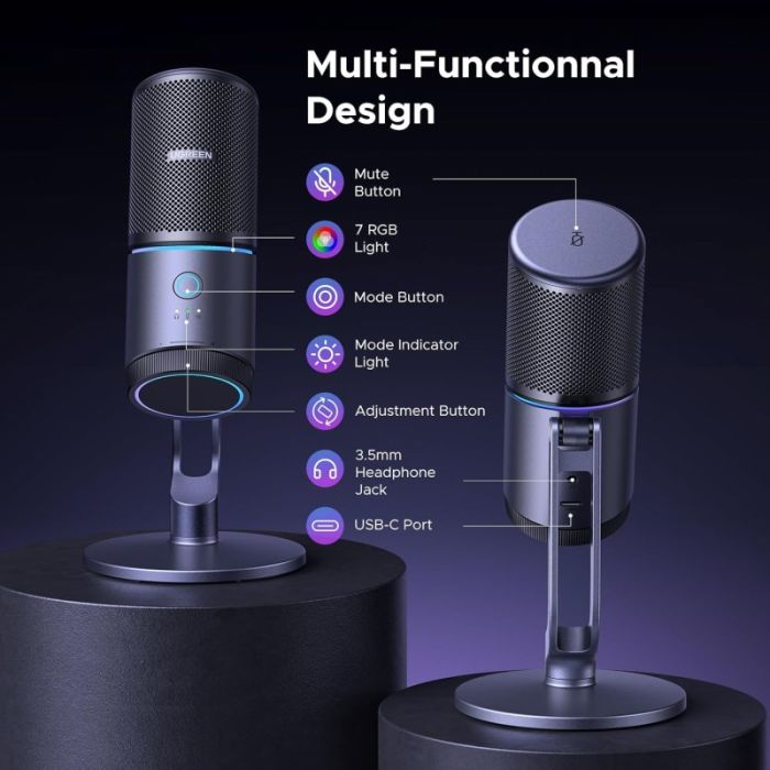 Мікрофон настільний UGREEN CM769 Desktop RGB 24-bit 96kHz ANS (USB-A) Вark Пray (UGR-35629)