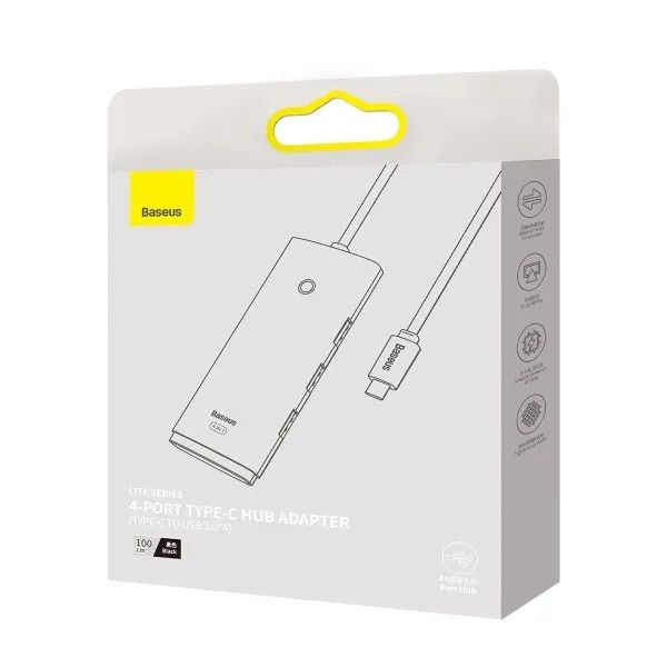 USB-хаб Baseus Lite Series 4-Port Type-C HUB Adapter (Type-C to USB 3.0*4 ) 1m Black (WKQX030401)