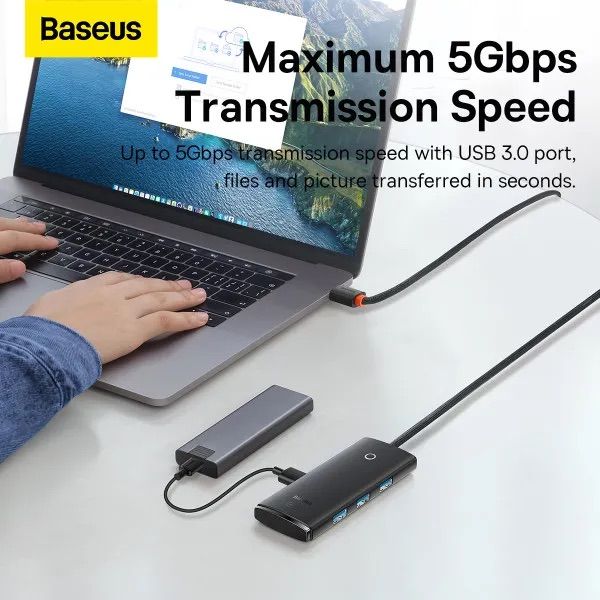 USB-хаб Baseus Lite Series 4-Port Type-C HUB Adapter (Type-C to USB 3.0*4 ) 1m Black (WKQX030401)
