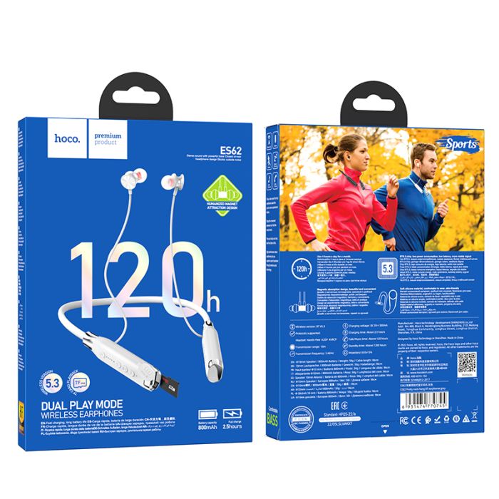 Бездротові спортивні навушники HOCO ES62 Pretty neck-hang BT earphones Grey (6931474770745)