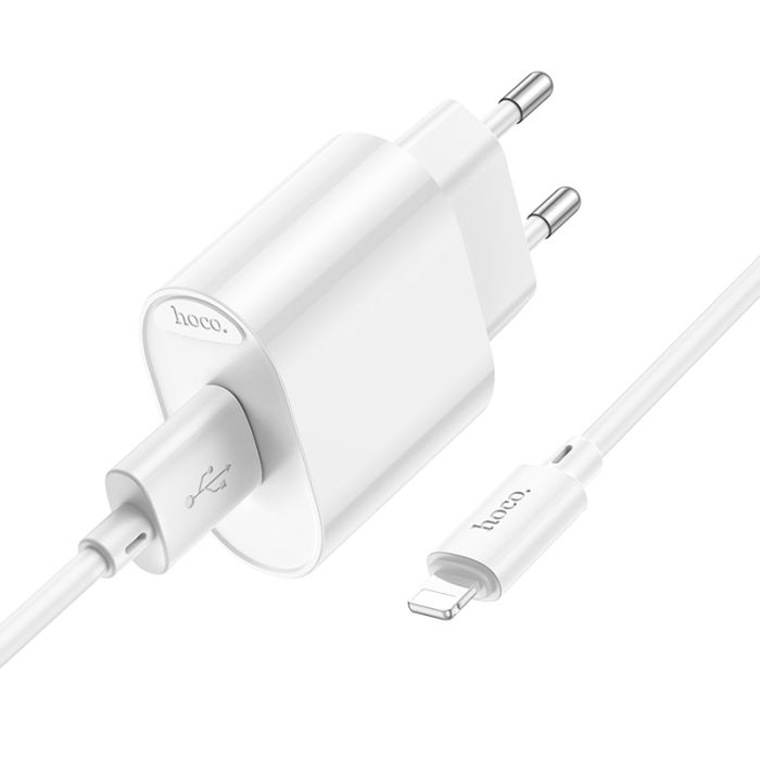 Мережевий зарядний пристрій з кабелем HOCO C109A(10.5W) Fighter single port charger set(iP) White (6942007656597)