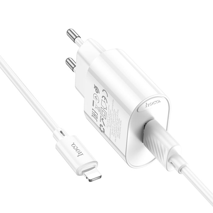 Мережевий зарядний пристрій з кабелем HOCO C109A(10.5W) Fighter single port charger set(iP) White (6942007656597)