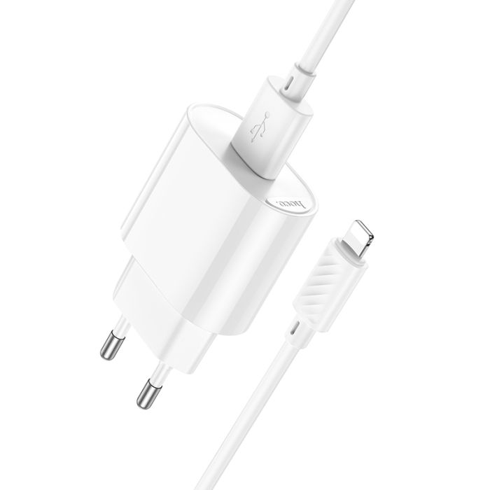 Мережевий зарядний пристрій з кабелем HOCO C109A(10.5W) Fighter single port charger set(iP) White (6942007656597)