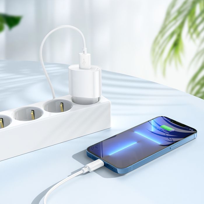 Мережевий зарядний пристрій з кабелем HOCO C109A(10.5W) Fighter single port charger set(iP) White (6942007656597)
