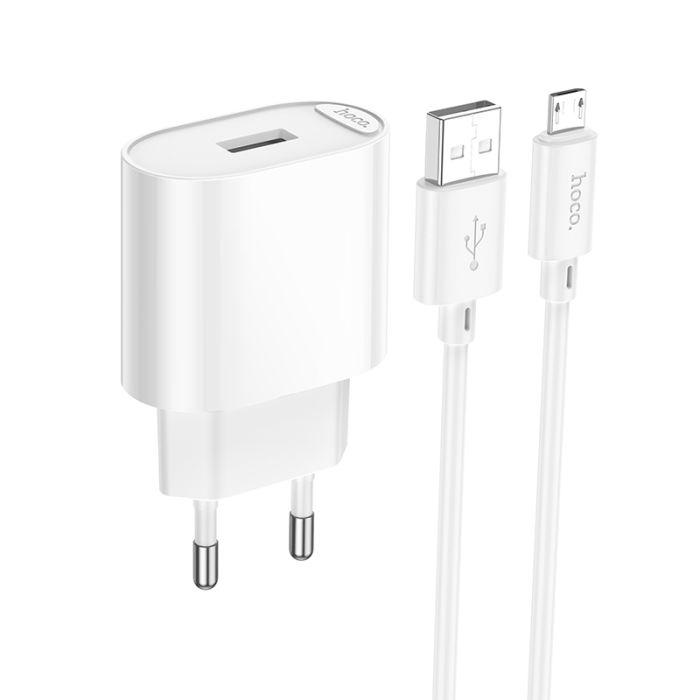 Мережевий зарядний пристрій з кабелем HOCO C109A(10.5W) Fighter single port charger set(Micro) White (6942007656603)