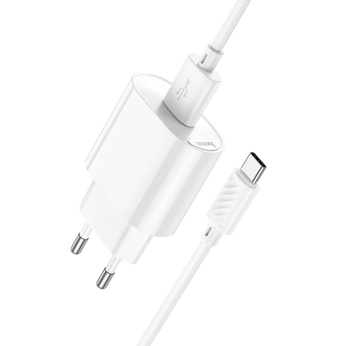 Мережевий зарядний пристрій з кабелем HOCO C109A(10.5W) Fighter single port charger set(Type-C) White (6942007656610)