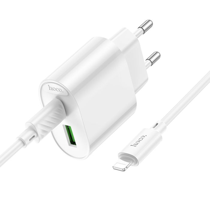 Мережевий зарядний пристрій HOCO C109A(PD20W+QC3.0) Fighter PD20W+QC3.0 charger set(C to iP) White (6942007656726)