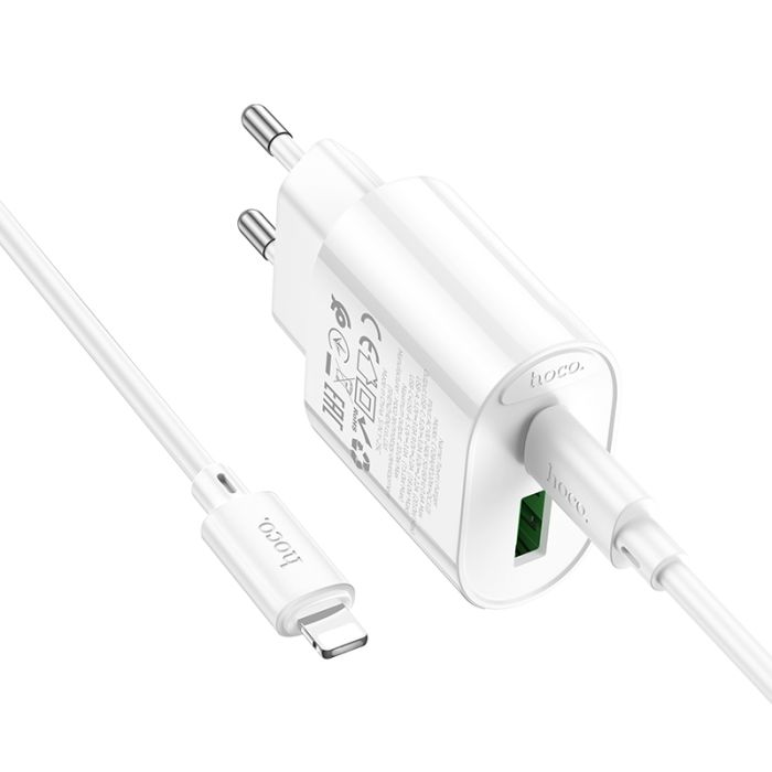Мережевий зарядний пристрій HOCO C109A(PD20W+QC3.0) Fighter PD20W+QC3.0 charger set(C to iP) White (6942007656726)