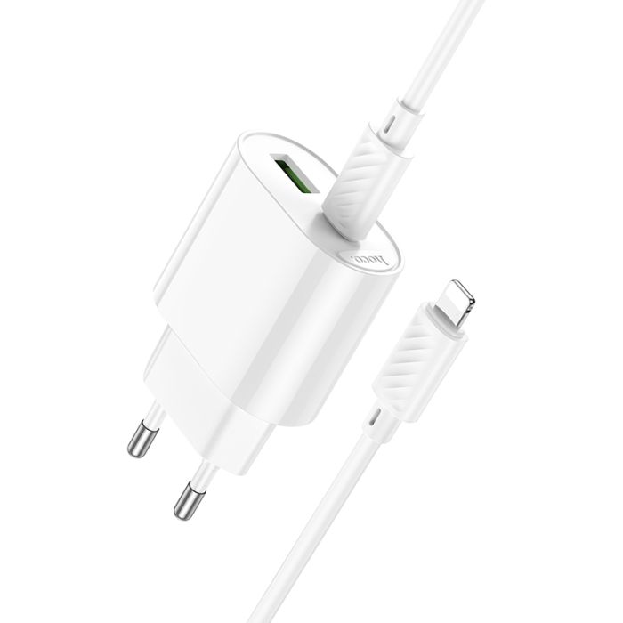 Мережевий зарядний пристрій HOCO C109A(PD20W+QC3.0) Fighter PD20W+QC3.0 charger set(C to iP) White (6942007656726)