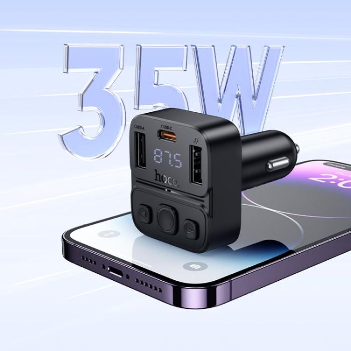 АЗП з FM-модулятором HOCO E87 Delta 35W(1A1C) car BT FM transmitter (6942007658980)