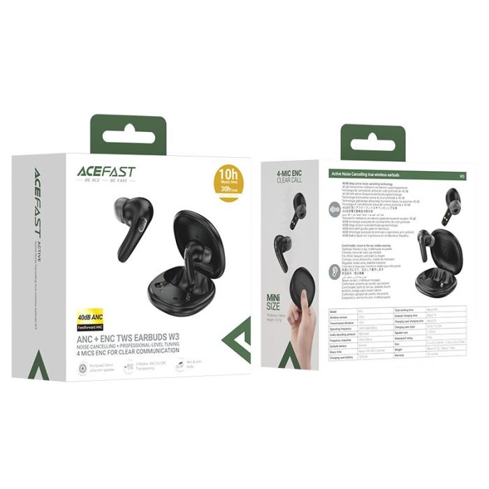 Бездротові навушники TWS ACEFAST W3, ANC+ENC, IPX4, Black (6974316284796)