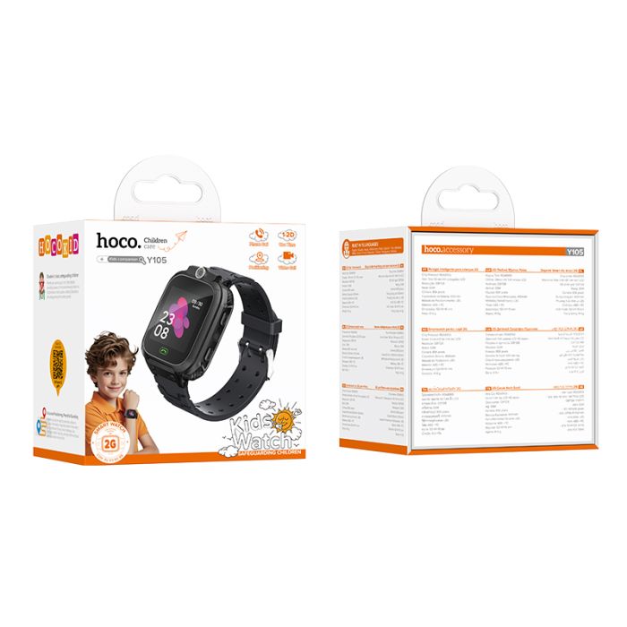 Дитячий смарт-годинник HOCO Y105 36mm. 400 mAh children phone watch Black (6942007658638)