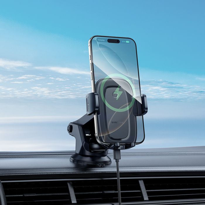 Автотримач для телефона з БЗП BOROFONE BH223 Follower push-type wireless fast charging car holder(center console) (6941991121319)