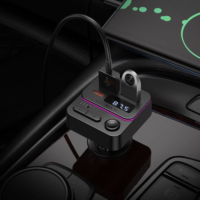 АЗП з FM-модулятором BOROFONE BC60 Hero 35W(1A1C) car BT FM transmitter Black (6941991121388)