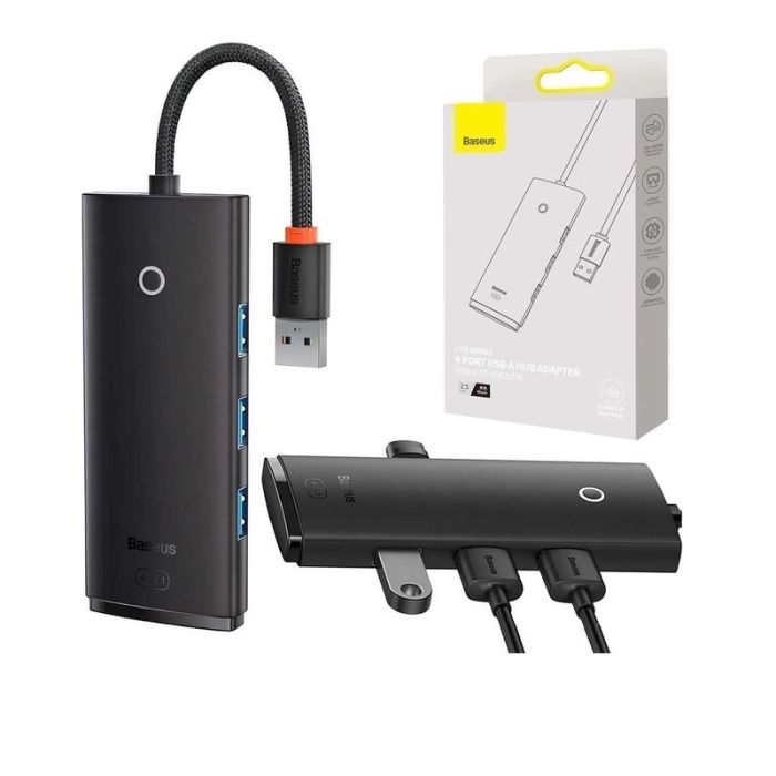 USB-хаб Baseus Lite Series 4-Port USB-A HUB Adapter (USB-A to USB 3.0*4) 25cm Black (WKQX030001)