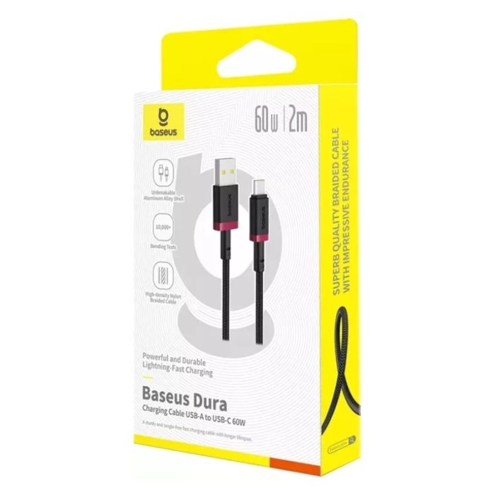 Кабель Baseus Dura Series Fast Charging Cable USB to Type-C 60W 2m Red+Black (P10377802U01-03)