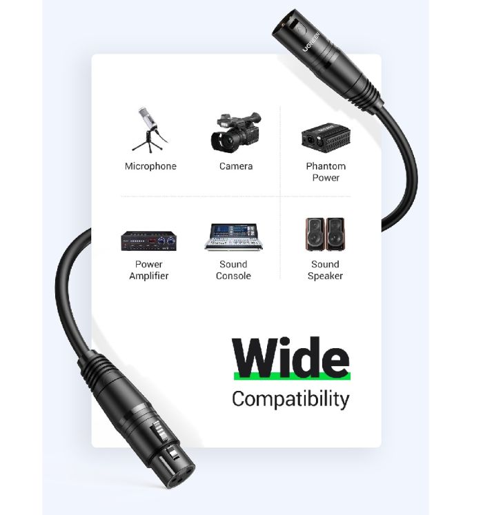 Аудіокабель UGREEN AV130 Cannon Male to Female Microphone Extension Audio Cable 5m Black (UGR-20712)