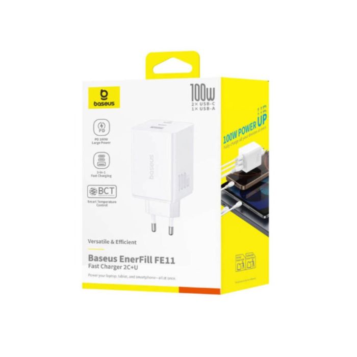 Мережевий зарядний пристрій Baseus EnerFill FE11 Fast Charger 2C+U 100W EU Moon White (P10182102213-00)