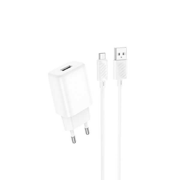 Мережевий зарядний пристрій з кабелем HOCO C134A Solid single-port charger set(Micro) White (6942007621342)